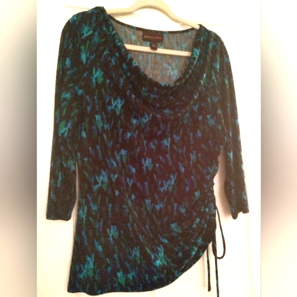 Dana Buchman Printed Ruched Convertible Office Travel Resort Festival Dressy Top